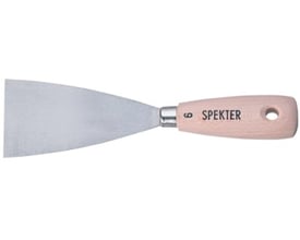 Spartel fra Spekter med 6 cm stiv stålklinge og et lyst træskaft med ophængshul.