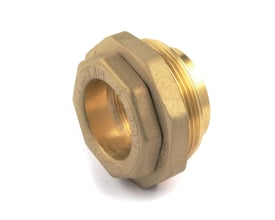 Isiflo reduktionsindlæg 40 x 25 mm i messing med synlige gevind og sekskantet ydre for montering. Står på hvid baggrund.