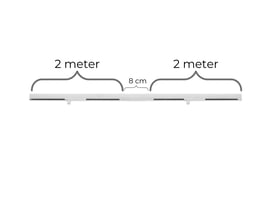 Nordic Aluminium Skagen lysskinne på 4 meter, vist med dimensioner for to 2 meter sektioner og 8 cm bredde.