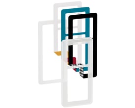 LK FUGA Choice designramme i frosted finish med 2½ modul bredde, viser forskellige farvevalg.