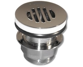 Forkromet bundventil på 1 1/4" med rist og uden overløb, perfekt til vaske uden overløb.