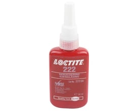 Loctite 222 gevindsikring i rød plastflaske med hvid dyse og låg, 50 ml indhold. Mærket med lav styrke og NSF godkendelse.