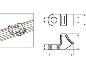 HellermannTyton LKM kabelbindeholder i sort, monteret på kabler med en kabelbinder, vist med tekniske tegninger der angiver dimensioner.