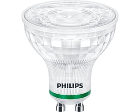 Philips Ultra Efficient GU10 LED-pære i glas med 36° lysspredning og 4000K farvetemperatur.