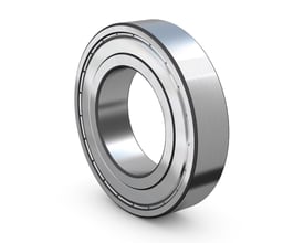 SKF 6214 sporkugleleje med en udvendig diameter på 125 mm og indvendig på 70 mm, vist på hvid baggrund.