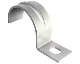 OBO Bettermann kabelbøjle 604 G i galvanisk forzinket stål med en lasket til 25mm rør og kabel, der vises i profil.