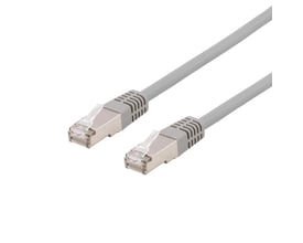 DELTACO U/FTP Cat6a patchkabel på 0,5 meter i grå halogenfri LSZH-materiale med tydelige RJ45-stik.