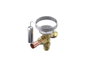 Danfoss T2 termostatisk ekspansionsventil til R407C med loddeforbindelse og 1/2" afgangsstørrelse. Messingventil med kobbertilslutning og fjederbelagt føler.