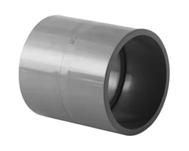 Georg Fischer PN16 PVC muffe med 40 mm diameter til rør samling, vist på hvid baggrund.