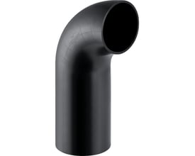 Svart Geberit PEH-bend på 90° og 40 mm med langt, rett rørstykke og åpning øverst.