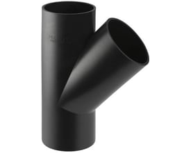 Geberit PEH grenrør i sort, 45° vinkel, med dimensioner på Ø 90 x 56 mm, velegnet til afløbsledninger.