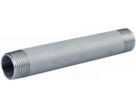 Rustfrit (AISI 316) nippelrør på 80 mm med 1½" udvendigt gevind i begge ender, velegnet til varmeanlæg.