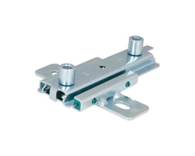 Walraven dobbel glideforbinder M10/M12 sett skrått med to parallelle skinner, gjengestusser og monteringsfliker.