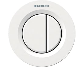 Geberit Omega Remote 01 trykplade set fra siden, viser dens runde form og hvide overflade.