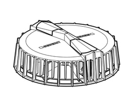Geberit løvfang til Pluvia tagbrønd, ny model, vist i en teknisk tegning med mærket synligt.