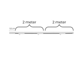 Skagen lysskinne fra Nordic Aluminium, 4 meter, med angivelse af mål på 5,5 cm bredde og to 2-meter sektioner.