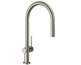 Hansgrohe Talis M54 210 køkkenarmatur med udtrækstud i børstet rustfri stål, C-tud og 1-grebs betjening.