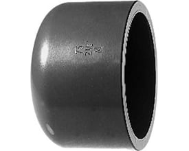 Georg Fischer PVC slutmuffe PN16 til 25mm rør, grå plast med limfæste, viser den afrundede ende for rør.