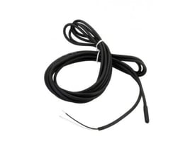 Danfoss Icon gulvsensor i sort med 3 meter ledning og hvid/sorte tilslutningsledninger på hvid baggrund.