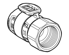 Geberit FlowFit overgang, 25mm x 3/4" mf, blyfri siliciumbronze, teknisk tegning.