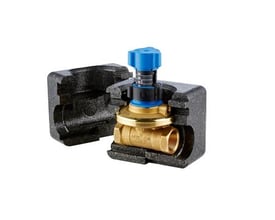 Danfoss ASV-PV-4G differenstrykregulator DN15, lavet af messing, vist med beskyttende EPP-isolering.