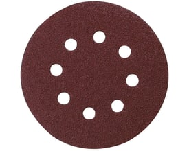 Makita slibepapir 125mm med korn K40, har 8 huller til støvudsugning og en brun, grov overflade.
