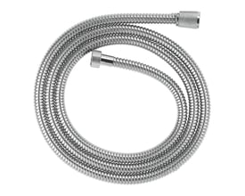 Grohe VitalioFlex Metal LongLife bruseslange på 2000 mm i krom, vist med sammenrullet metaloverflade og QuickFix-møtrikker.