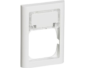 LK FUGA Softline 63 ramme i hvid med et tekstfelt, 1½ modul i højde og 1 modul i bredde.