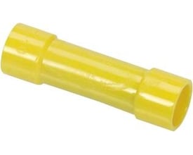 Gul isoleret pressemuffe fra Nelco til kabler på 4,0-6,0 mm², med nylonisolering og en længde på 27,5 mm.