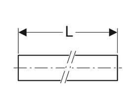 Illustrativ tegning af Geberit FlowFit ML rør med angivet længde 'L' og dimensioner.