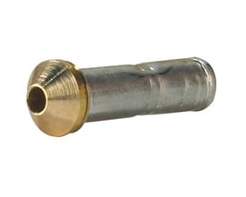 Danfoss T/TE2 Dyse 05 Flare, vist fra siden, med messing ende og metalrør, perfekt til T2 og TE2 ekspansionsventiler.