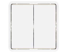 Shelly 4-Key Switch AT batteritryk til LK FUGA-rammer i hvid plast med to store taster, ideel til smart home-styring.