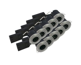 Pakke med 10 stk. Nordtronic Fast Install ECO indbygningsspots i børstet aluminium med sort bagside og tilslutningsboks.