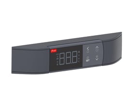 Danfoss monteringsbase til AK-UI55, vist som en mørk, avlang styreenhet med display og betjeningsknapper.
