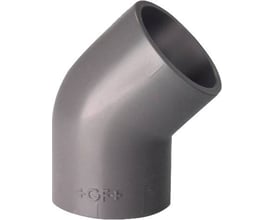 Georg Fischer PVC vinkel på 45 grader med en diameter på 20 mm og PN16 trykklassificering. Fittings til rør med to klæbemuffer.