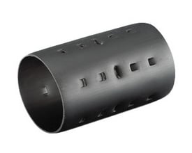 Wavin samlemuffe 'type M' til 110 mm kabelrør, lavet af sort PEH-materiale med en korrugeret yderside.