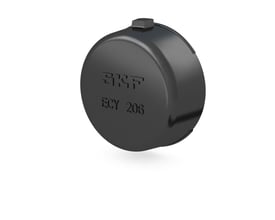SKF ECY 206 lejehus i sort materiale, med tydeligt præget logo og modelnummer på en ensfarvet baggrund.
