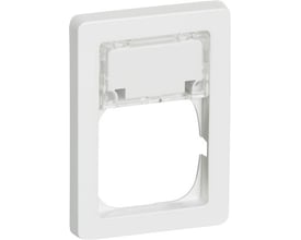 LK FUGA Baseline 63 ramme i hvid med tekstfelt og plads til én 1-modul indsats, 1½ modul i højden.