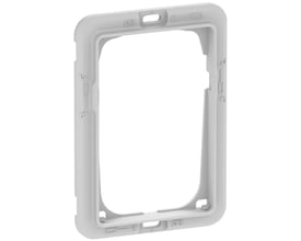Grå teknisk monteringsramme fra LK FUGA med 1½ modul bredde og højde, fremstillet af halogenfri plast.