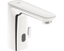 Oras Electra ECO+ håndvaskarmatur i krom med berøringsfri funktion og Bluetooth-teknologi på hvid baggrund.