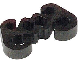 DEVI kabelholder til nedløb fremstillet af sort plast, designet til montering af varmekabler i tagrender.