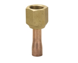 Danfoss loddeadapter til T2-termostatventil med messingfarget gjengemutter og kobberrør, 1/4 tomme.