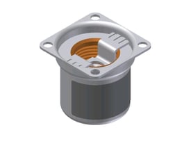Danfoss FJV serviceelement med et temperaturområde på 20-60 grader, vist med et gennemsigtigt kabinet for at vise den interne mekanisme.
