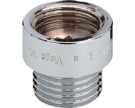 Viega forkromet rødgods haneforlænger, G¾" x G¾" gevind, 20 mm lang, vist forfra med synlige gevinddetaljer.