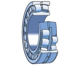 SKF 21311 E sfærisk rulleleje med dobbelt række. Viser konstruktionen med indvendige og udvendige ringe samt rullerne.
