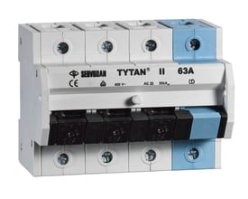 Niko Gruppeafbryder 61-008 3-pol+N med 63A mærkning, hvid og lyseblå plast med tydelige kontakter.