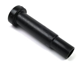 Geberit 75 mm sort PEH langmuffe fotograferet fra siden på hvid baggrund, viser indvendige markeringer for vinkel.