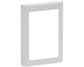 LK FUGA Soft 63 design ramme i lysegrå med plads til 1½ modul, vist forfra mod hvid baggrund.