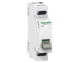 Schneider Electric iSW 2-polet lastafbryder på 20A og 415V, bredde 18mm, med gråt betjeningshåndtag.