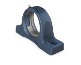 SKF lejehus SY 513 M i mørkeblå metal, med synlige monteringshuller og indre lejedel.